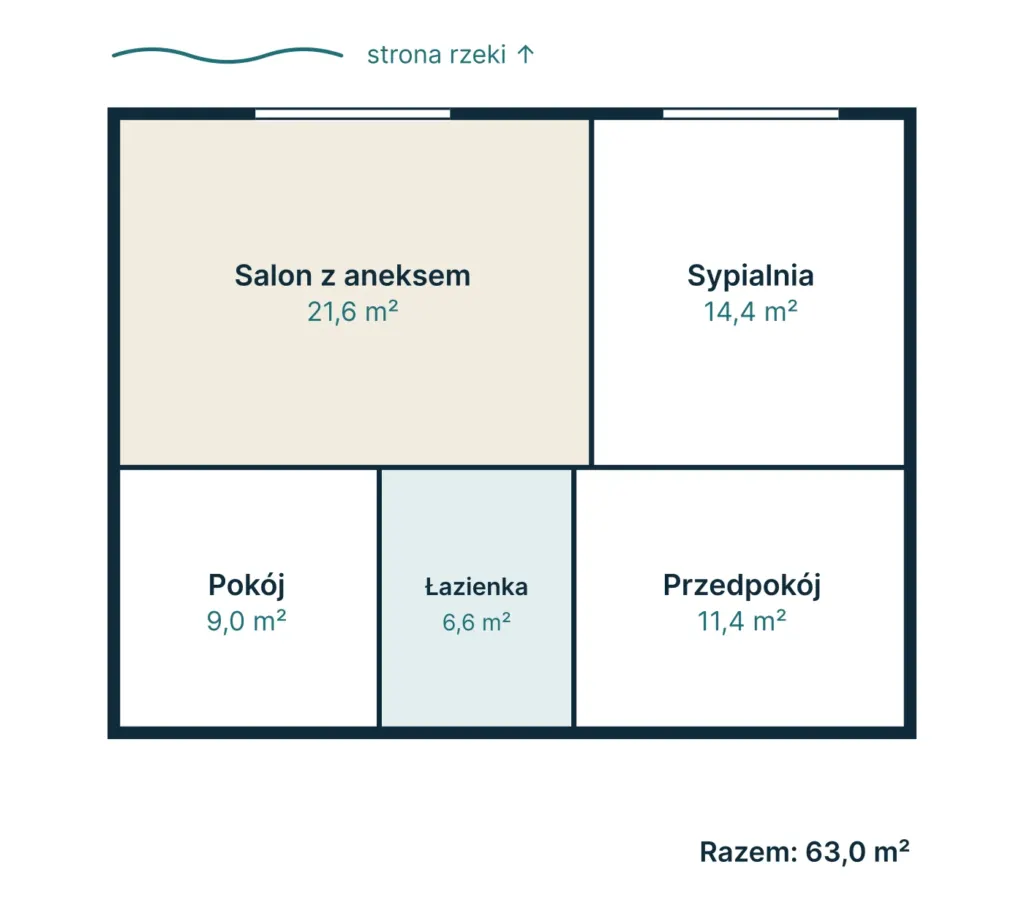 Rzut mieszkania M-35: 3 pokoje, 62,7 m²