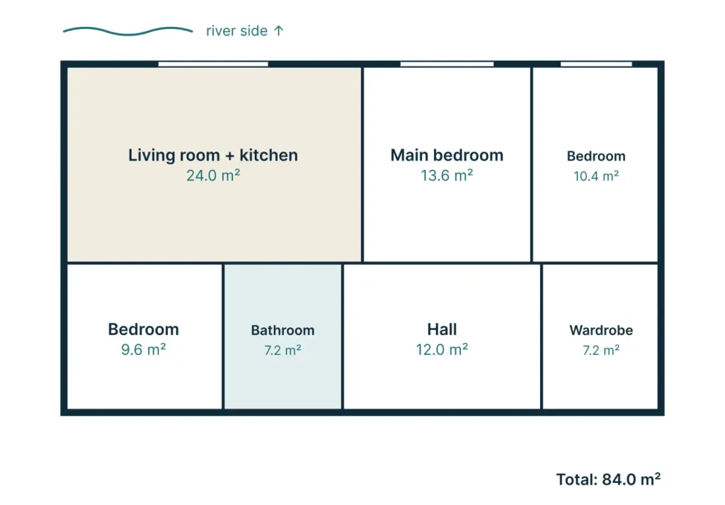 Floor plan of apartment M-16: 4 rooms, 84.0 m²